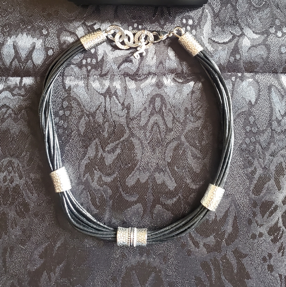 Stainless Steel & Leather Necklace 17"+2"